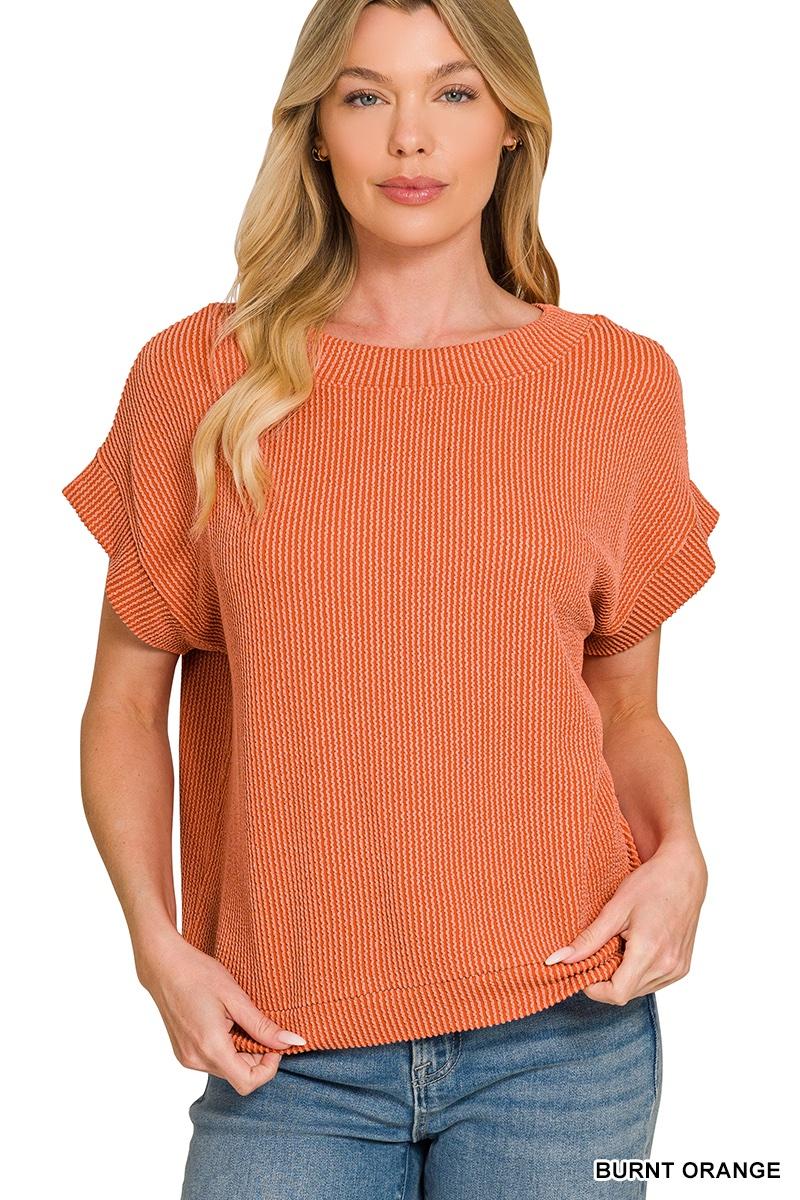 Burnt Waffle Knit Cap Sleeve Top
