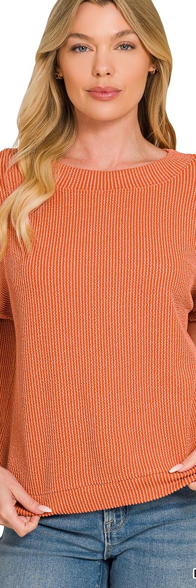 Burnt Waffle Knit Cap Sleeve Top