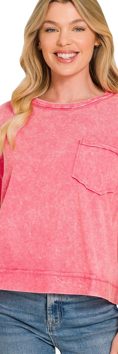 Fuchsia Pop Mineral Wash Pocket Te