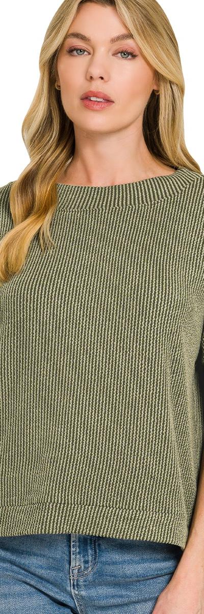 Dark Olive Waffle Knit Cap Sleeve Top