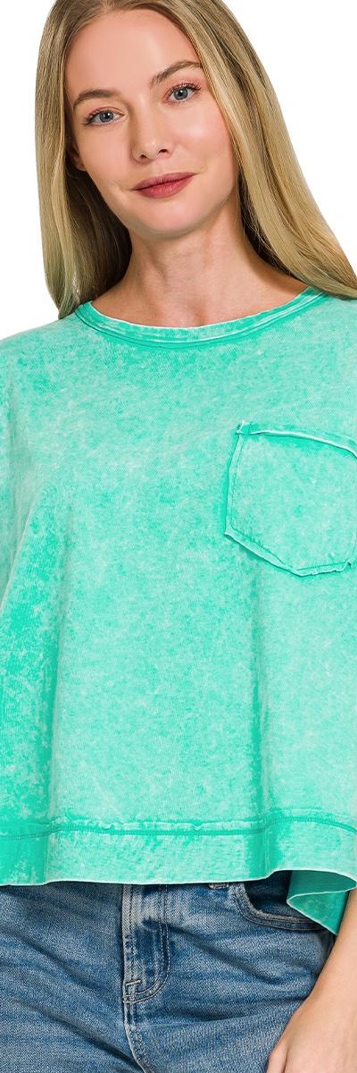 Turquoise Breeze Mineral Wash Pocket Tee