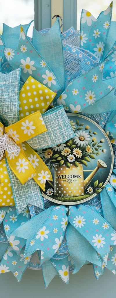 YELLOW AQUA DAISY WREATH