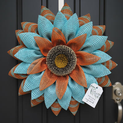 TEAL ORANGE FLOWER WREATH