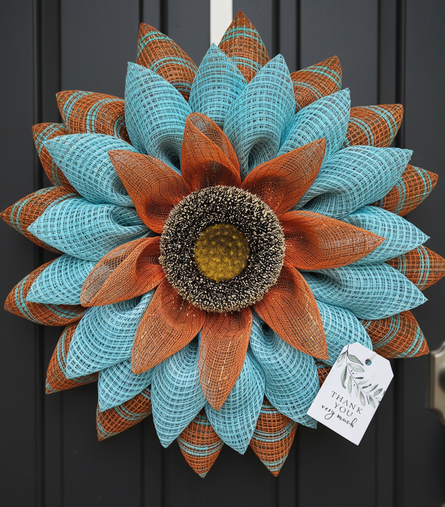 TEAL ORANGE FLOWER WREATH