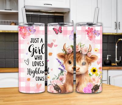 "Just A Girl Who Loves Highland Cows" 20oz Tumbler(Pink)