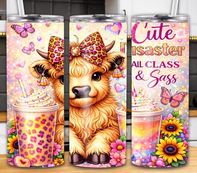 "Cute Disaster All Class & Sass" 20oz Cow Tumbler