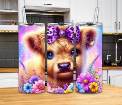 "Cute Baby Cow Laying On A Bed of Flowers" 20oz Cow Tumbler